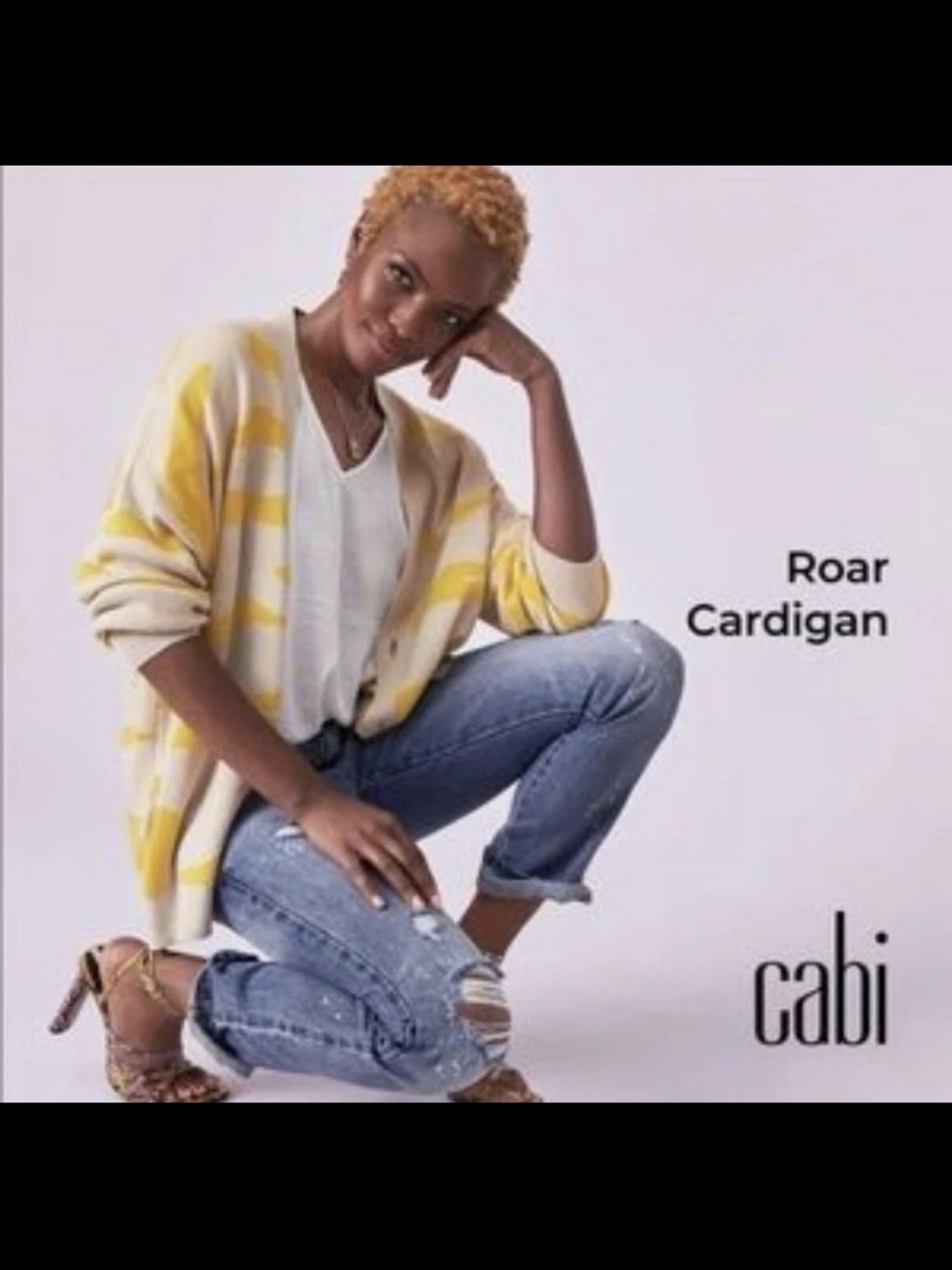 Cabi‎ Roar Cardigan #5836 Sweater Tiger Stripe Medium Yellow Button Front